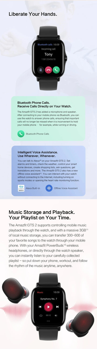 [New Version ] Amazfit GTS 2 Smartwatch All-round Health and Fitness Tracking Smart Watch Alexa Built-in For Android IOS Phone