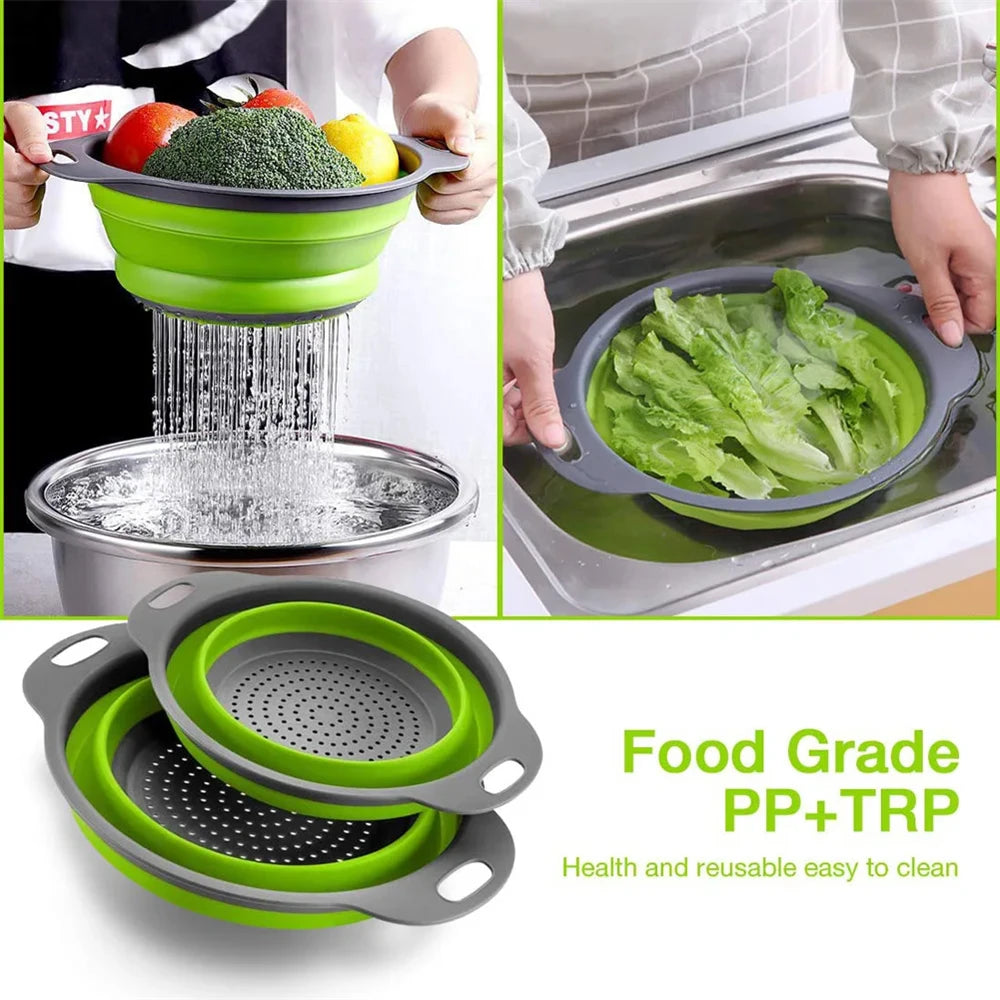 Folding Silicone Drain Basket Fruit Vegetable Washing Basket Foldable Strainer Colander Collapsible Drainer Strainers