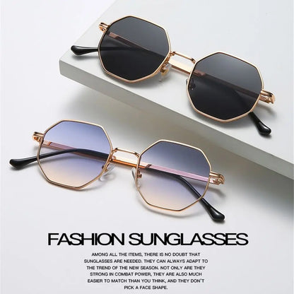 Sunglasses Luxury Retro Polygon Sun Glasses Square  for Men Women Fashion Metal Frame Glasses UV Protection Vintage Metal Shades