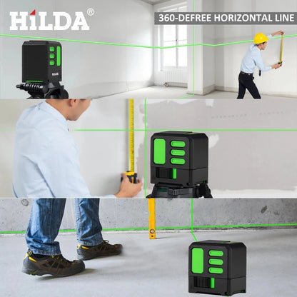 HILDA 2/5 Lines 360 Automatic Leveling Level Construction Tool Equipment Green Light Cross Laser Level