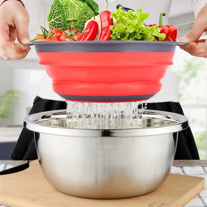 Folding Silicone Drain Basket Fruit Vegetable Washing Basket Foldable Strainer Colander Collapsible Drainer Strainers