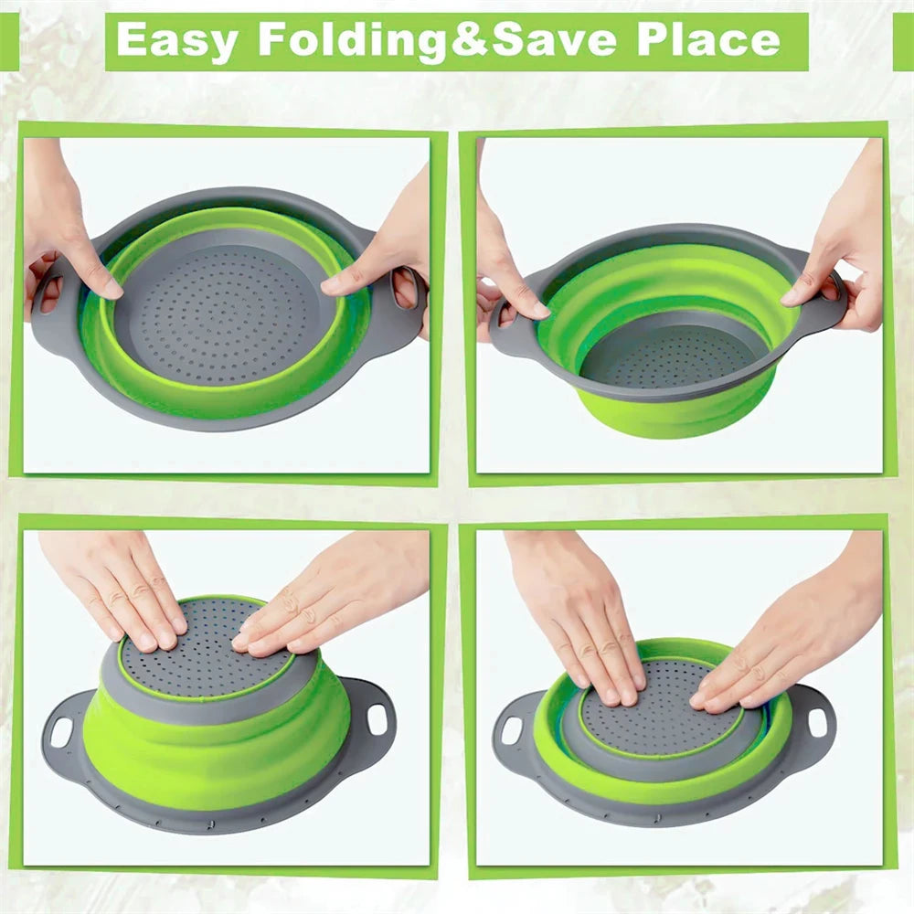 Folding Silicone Drain Basket Fruit Vegetable Washing Basket Foldable Strainer Colander Collapsible Drainer Strainers