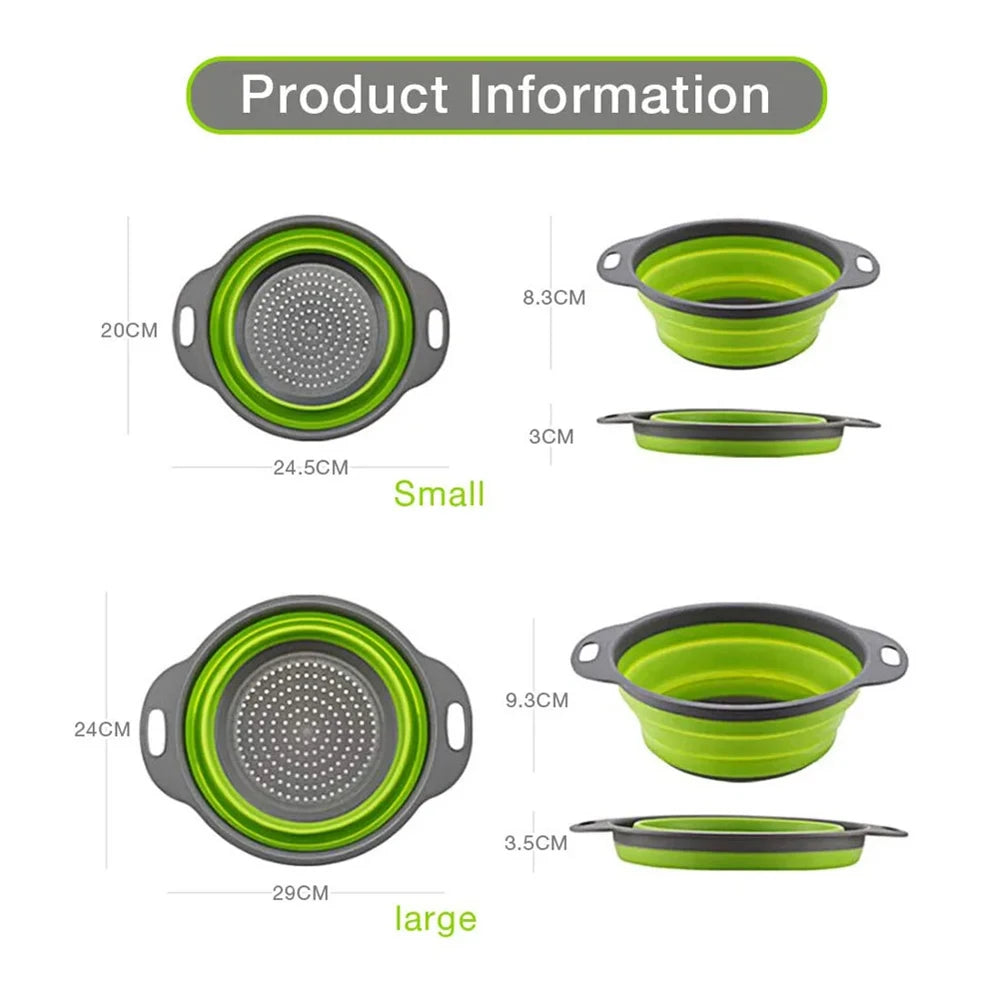 Folding Silicone Drain Basket Fruit Vegetable Washing Basket Foldable Strainer Colander Collapsible Drainer Strainers