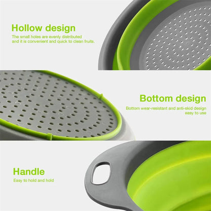 Folding Silicone Drain Basket Fruit Vegetable Washing Basket Foldable Strainer Colander Collapsible Drainer Strainers