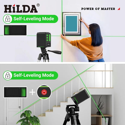 HILDA 2/5 Lines 360 Automatic Leveling Level Construction Tool Equipment Green Light Cross Laser Level