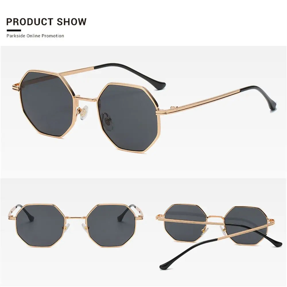 Sunglasses Luxury Retro Polygon Sun Glasses Square  for Men Women Fashion Metal Frame Glasses UV Protection Vintage Metal Shades