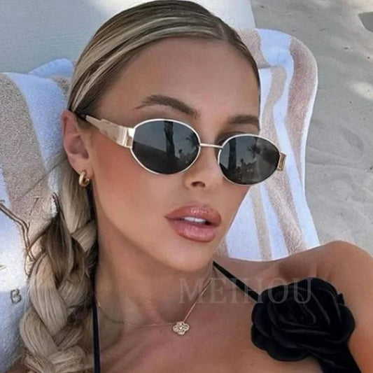 NEW Oval Sunglasses for Women, Metal Frame Sunglasses, Luxury Brand, Classic and Round