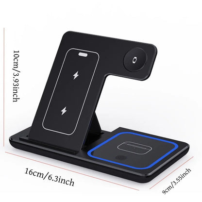 Fast Wireless Charger Stand 3 in 1 30W LED Foldable Charging Station For iPhone 15 14 13 12 11 Apple Watch 9 8 7 6 5 Airpods Pro