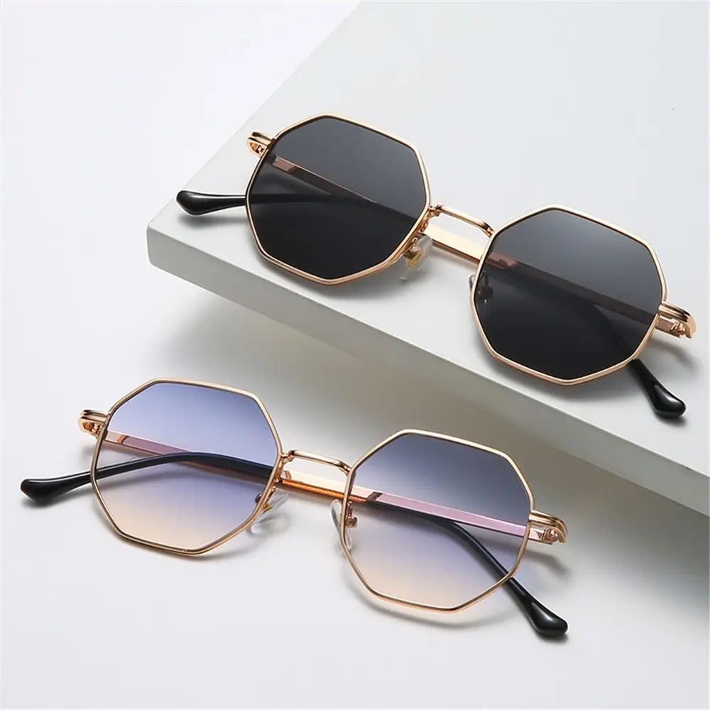 Sunglasses Luxury Retro Polygon Sun Glasses Square  for Men Women Fashion Metal Frame Glasses UV Protection Vintage Metal Shades