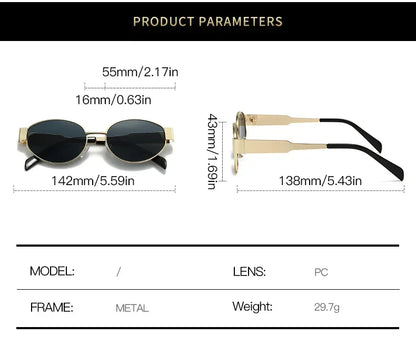 NEW Oval Sunglasses for Women, Metal Frame Sunglasses, Luxury Brand, Classic and Round