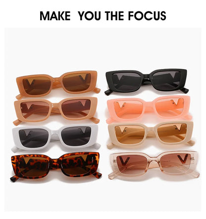 Sunglasses Retro Rectangle  Women Brand Designer Vintage Small Frame Luxury V Sun Glasses Ladies Classic Black Square