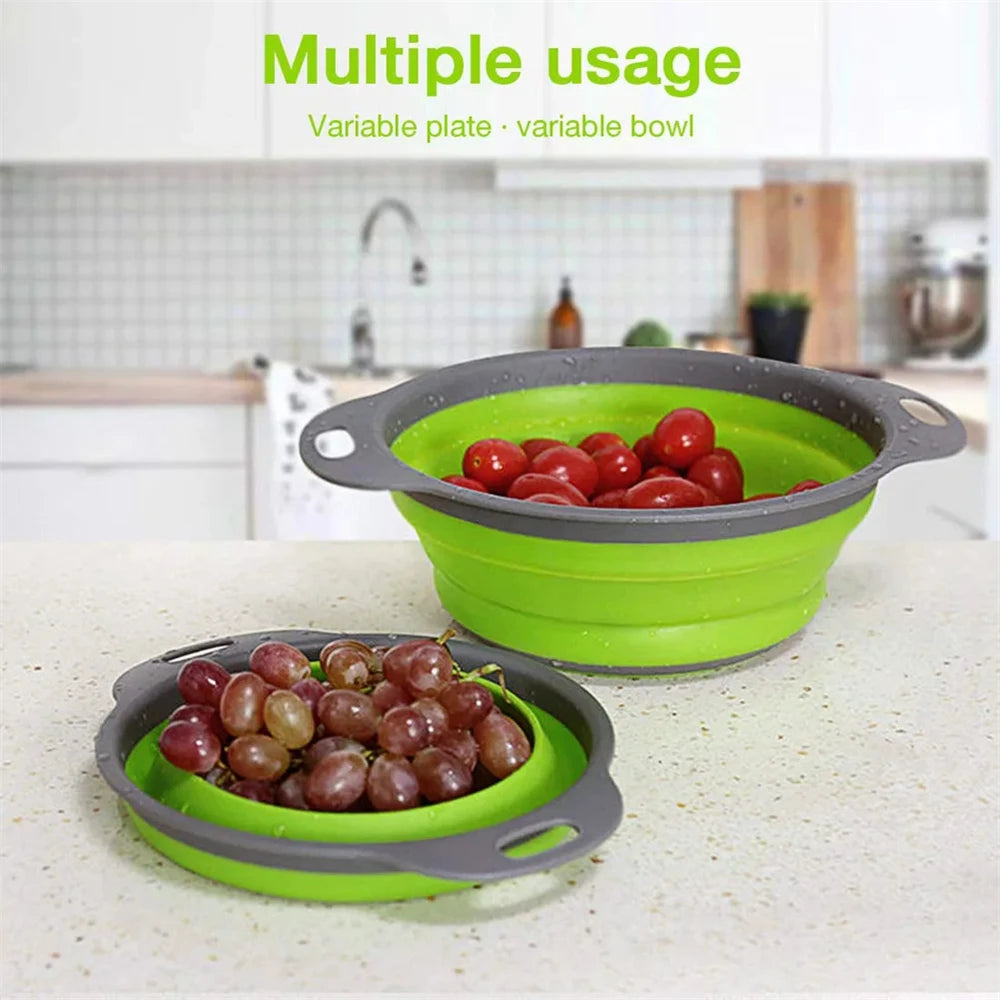 Folding Silicone Drain Basket Fruit Vegetable Washing Basket Foldable Strainer Colander Collapsible Drainer Strainers