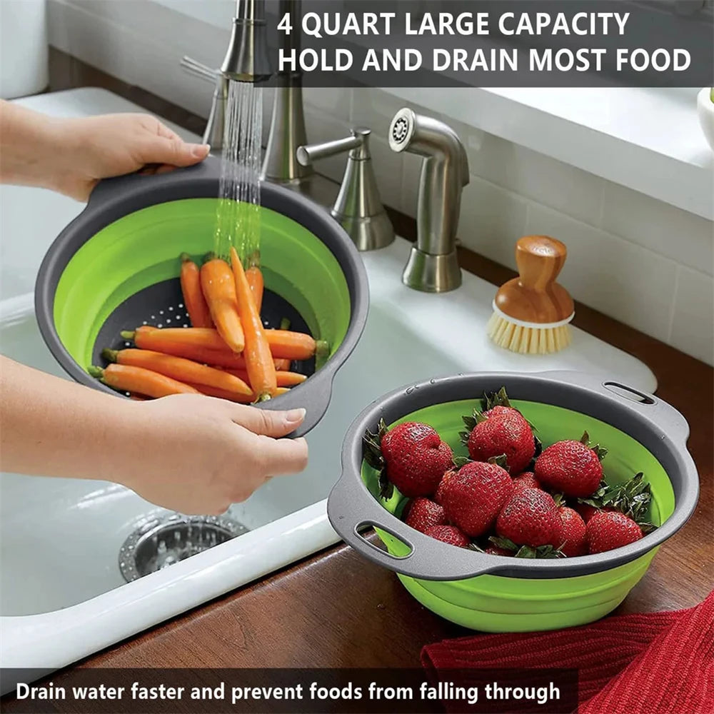 Folding Silicone Drain Basket Fruit Vegetable Washing Basket Foldable Strainer Colander Collapsible Drainer Strainers