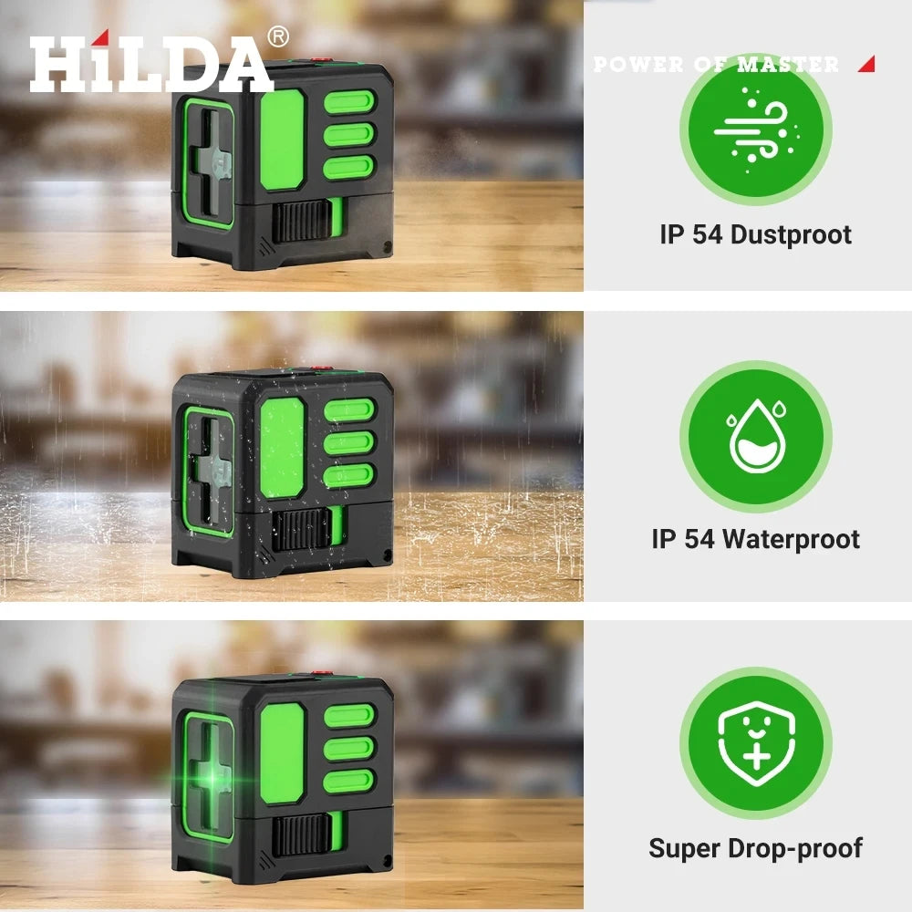 HILDA 2/5 Lines 360 Automatic Leveling Level Construction Tool Equipment Green Light Cross Laser Level