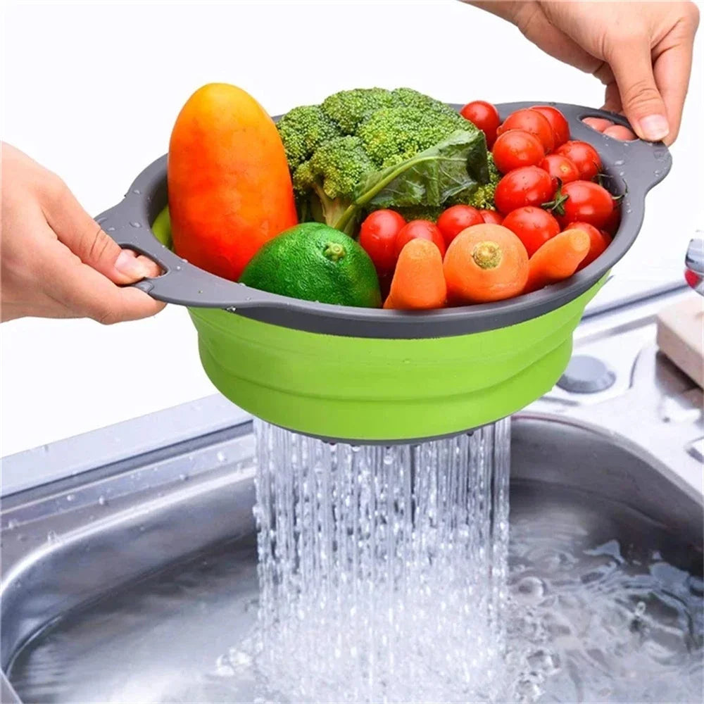 Folding Silicone Drain Basket Fruit Vegetable Washing Basket Foldable Strainer Colander Collapsible Drainer Strainers