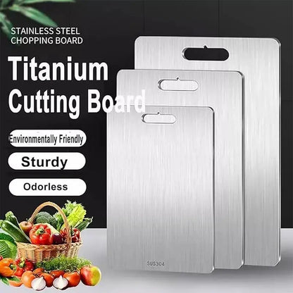 Camping Cutting Board Double-Sided Titanium Kitchen Chopping Board Kitchen Stainless Steel Cutting Board for Kitchen, Heavy Duty