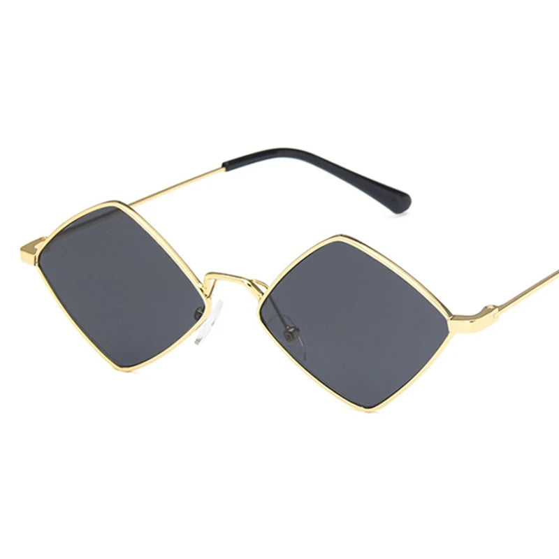 Sunglasses Hipster Polygon Women  Irregular Vintage Small Frame Rhombus Ladies Sunglasses Shades Retro Alloy Eyewear Black