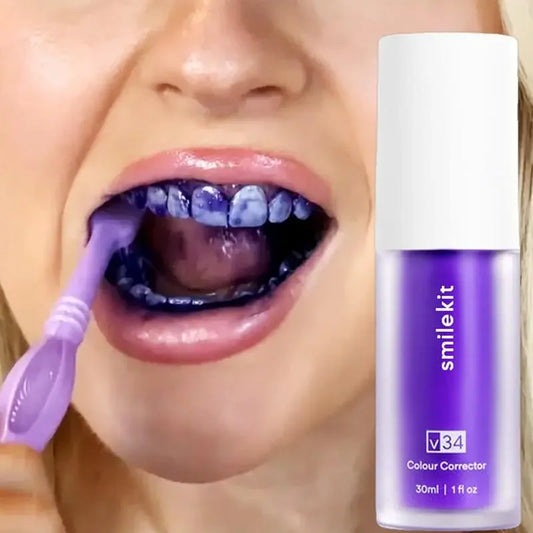 Pasta de dientes morada SmileKit V34 de 30 ml que elimina el sarro, limpia la higiene bucal, refresca el aliento y blanquea los dientes.