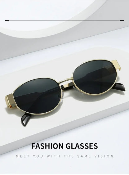 NEW Oval Sunglasses for Women, Metal Frame Sunglasses, Luxury Brand, Classic and Round