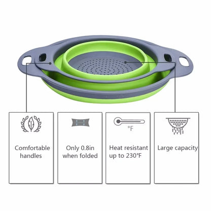 Folding Silicone Drain Basket Fruit Vegetable Washing Basket Foldable Strainer Colander Collapsible Drainer Strainers