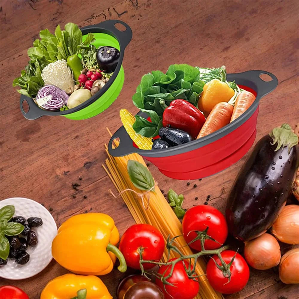 Folding Silicone Drain Basket Fruit Vegetable Washing Basket Foldable Strainer Colander Collapsible Drainer Strainers