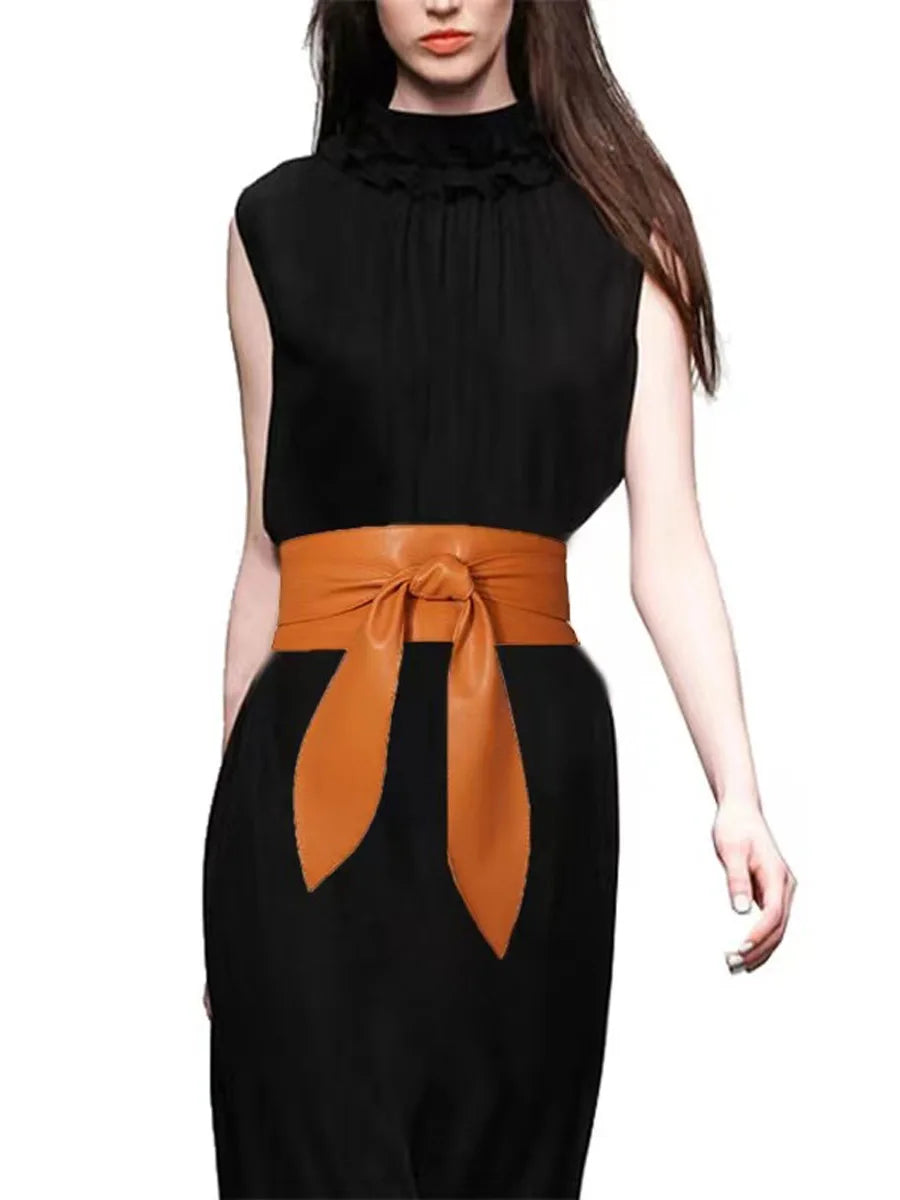 Ladies wide waist ribbon soft bow belt