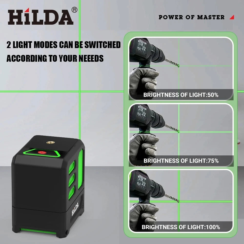 HILDA 2/5 Lines 360 Automatic Leveling Level Construction Tool Equipment Green Light Cross Laser Level