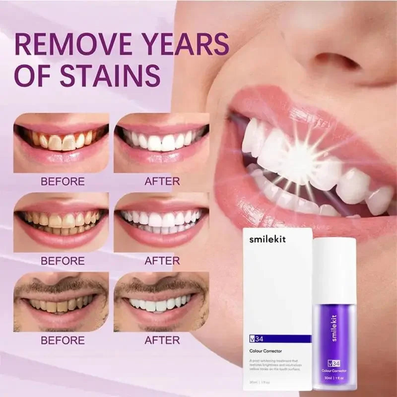 SmileKit Purple Toothpaste 30ml V34  Removes Tartar Clean Oral Hygiene Fresh Breath Whitening Teeth Care Products