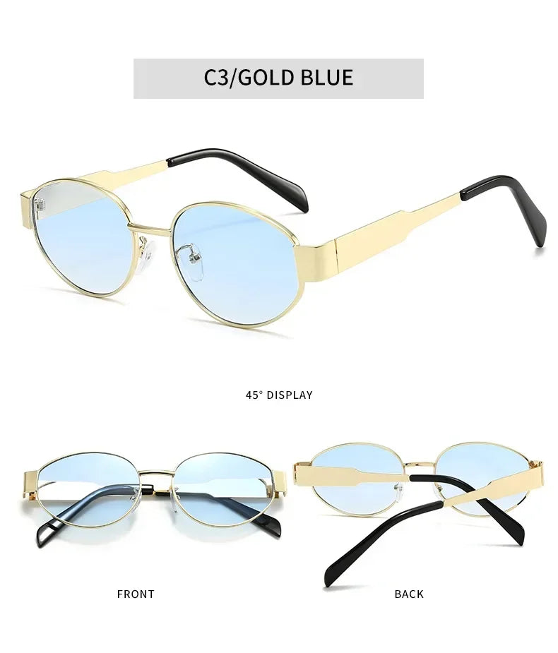 NEW Oval Sunglasses for Women, Metal Frame Sunglasses, Luxury Brand, Classic and Round