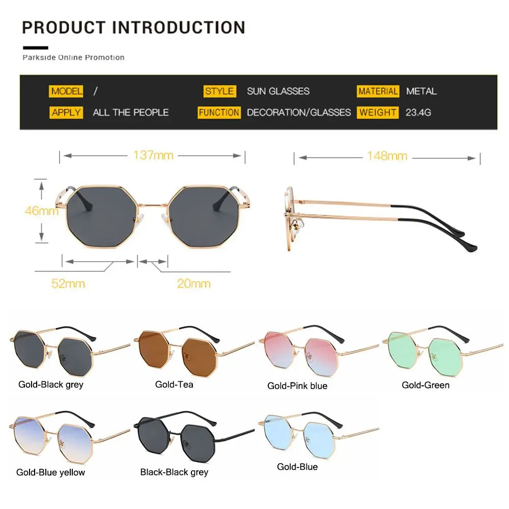 Sunglasses Luxury Retro Polygon Sun Glasses Square  for Men Women Fashion Metal Frame Glasses UV Protection Vintage Metal Shades