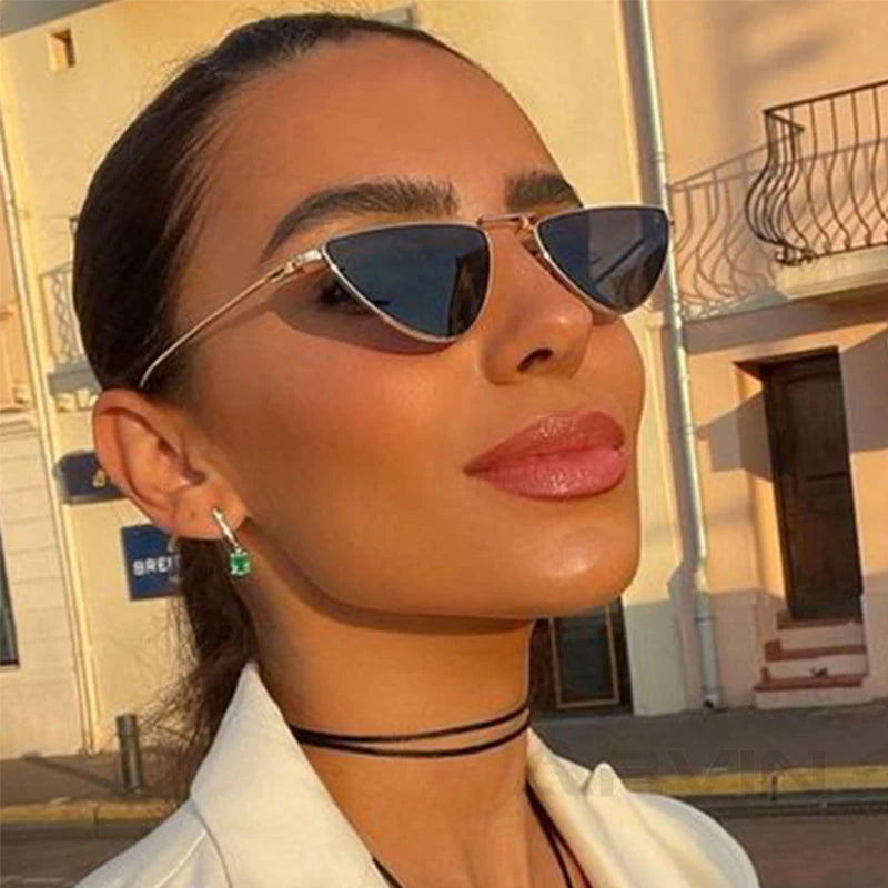 New Triangle Cat Eye Sunglasses Vintage Alloy Sun Glasses Women Unique Elegant black gold Shades Oculos Feminino 2024 Summer