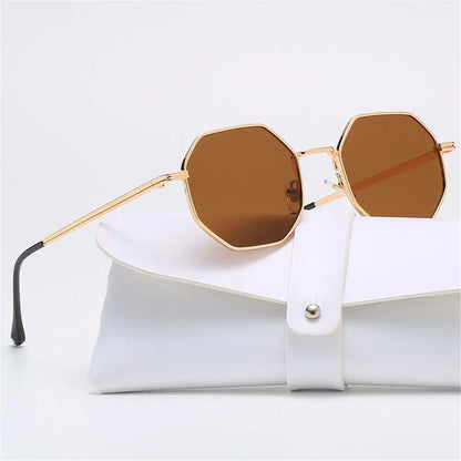 Sunglasses Luxury Retro Polygon Sun Glasses Square  for Men Women Fashion Metal Frame Glasses UV Protection Vintage Metal Shades