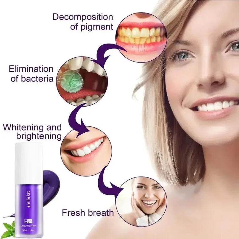 SmileKit Purple Toothpaste 30ml V34  Removes Tartar Clean Oral Hygiene Fresh Breath Whitening Teeth Care Products