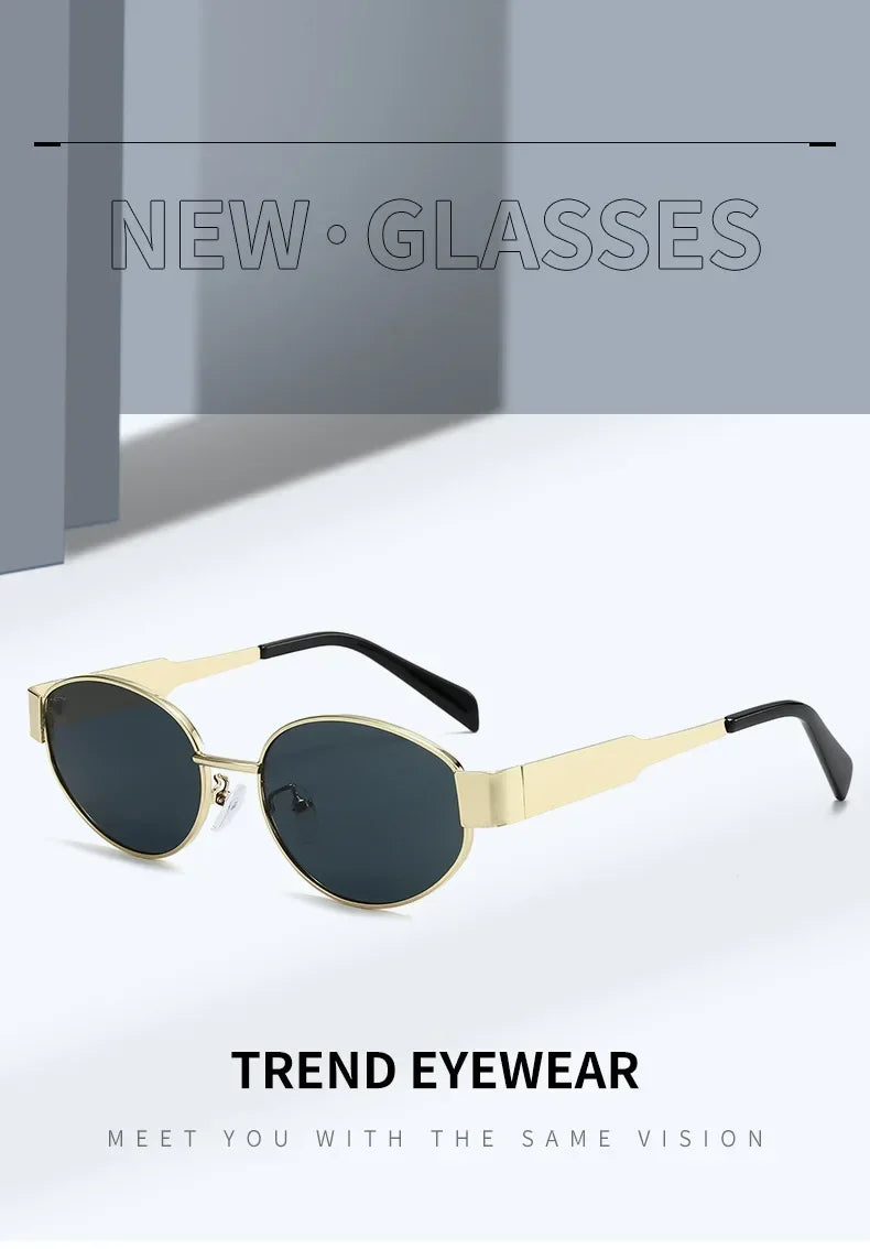 NEW Oval Sunglasses for Women, Metal Frame Sunglasses, Luxury Brand, Classic and Round