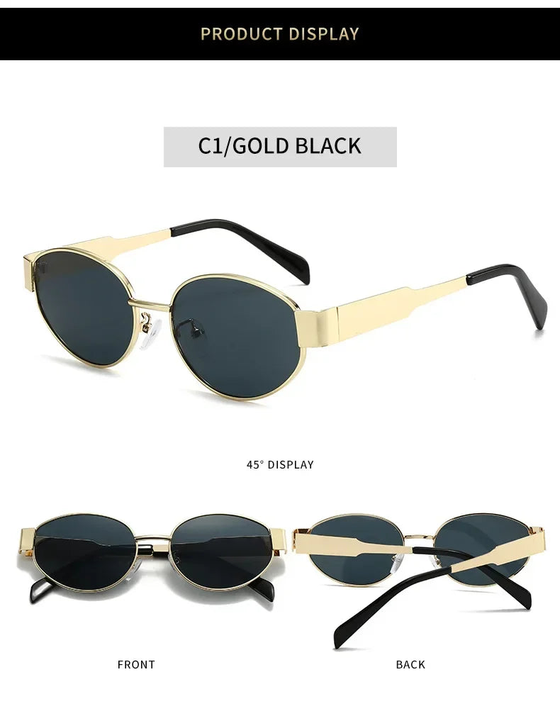 NEW Oval Sunglasses for Women, Metal Frame Sunglasses, Luxury Brand, Classic and Round