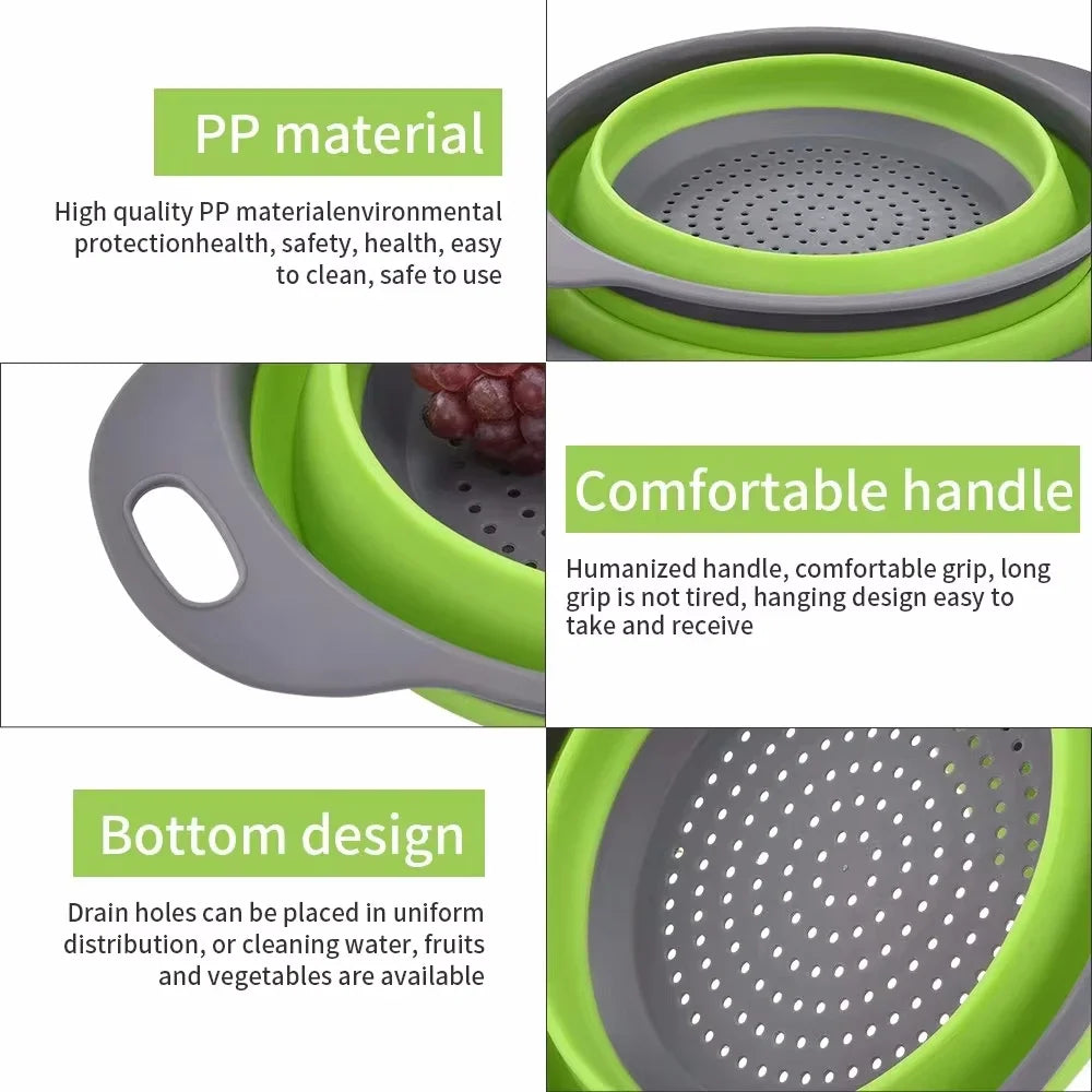 Folding Silicone Drain Basket Fruit Vegetable Washing Basket Foldable Strainer Colander Collapsible Drainer Strainers