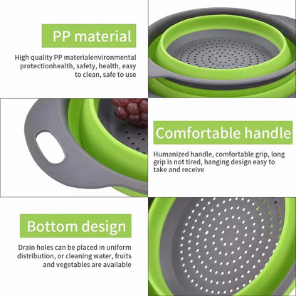 Folding Silicone Drain Basket Fruit Vegetable Washing Basket Foldable Strainer Colander Collapsible Drainer Strainers