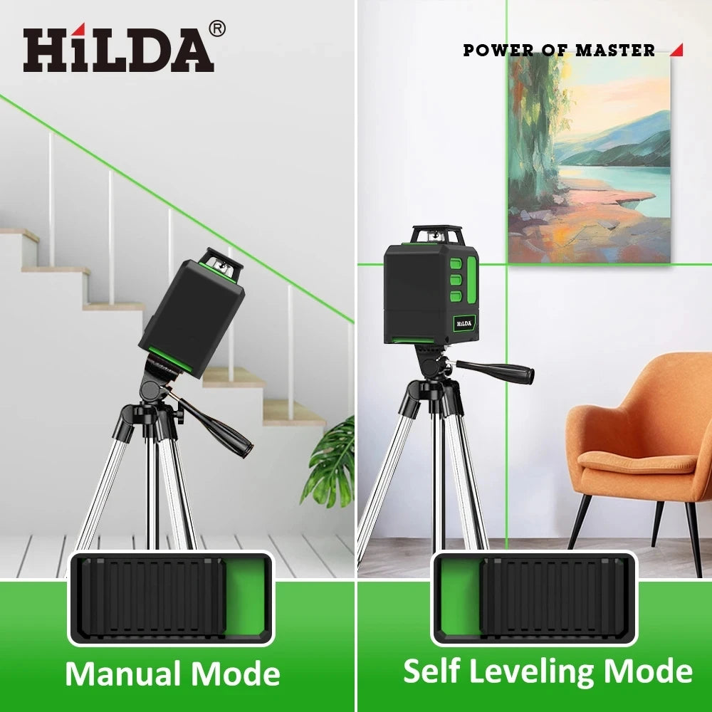 HILDA 2/5 Lines 360 Automatic Leveling Level Construction Tool Equipment Green Light Cross Laser Level