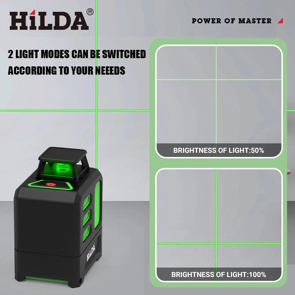 HILDA 2/5 Lines 360 Automatic Leveling Level Construction Tool Equipment Green Light Cross Laser Level