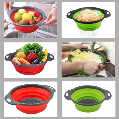 Folding Silicone Drain Basket Fruit Vegetable Washing Basket Foldable Strainer Colander Collapsible Drainer Strainers