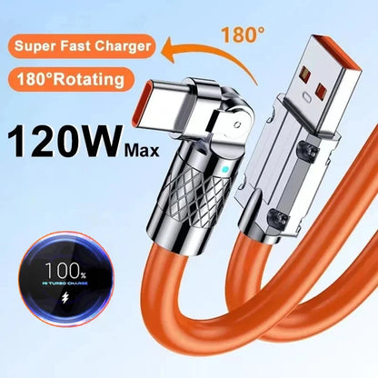 Fast Charge Usb Type C 120w 6A  Data Cable 180 Degree Rotating Gaming Elbow Cable For Xiaomi Mobile Phone Charger Usb Data Cable